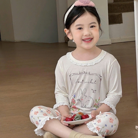 Bộ quần áo DEERKIDS tay lửng phối ren quần dài nhiều mẫu