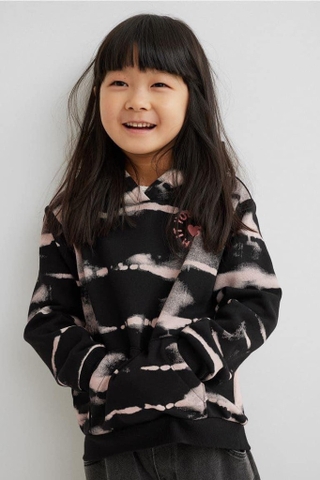 Áo nỉ hoodie H&M loang đen trắng