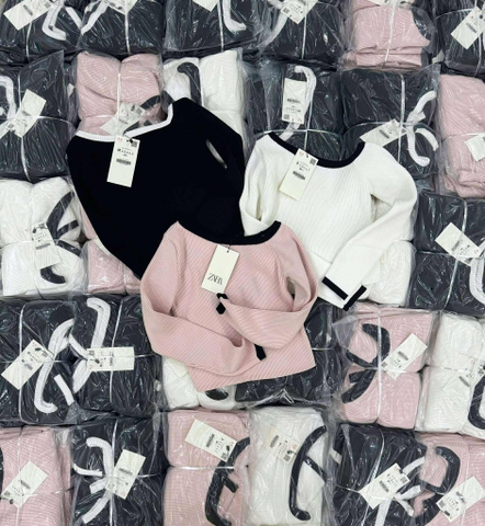 Áo len dài tay lệch vài Zara 3 màu đen, trắng, hồng
