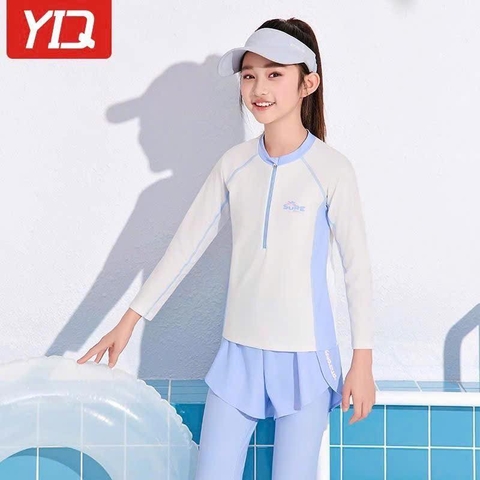 Bộ bơi dài tay kéo khóa chữ Sure 2 màu xanh, hồng