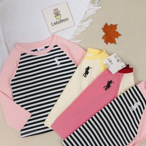 Set 3 áo dài tay tone Hồng Vàng thêu ngựa bé gái