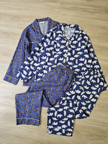 Bộ pyjama dài tay Beemon hoạ tiết sóc và gấu màu xanh cho bé