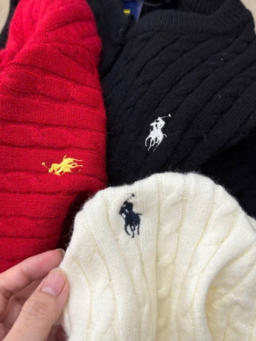 Áo len dệt kim Polo Ralph Lauren ngắn tay cài khuy 3 màu trắng, đỏ, đen