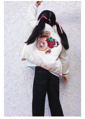 Áo bomber Zara trần bông Hello Kitty màu kem