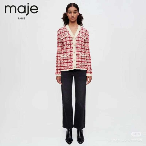 Áo khoác cardigan len Maje 2 màu xanh và đỏ