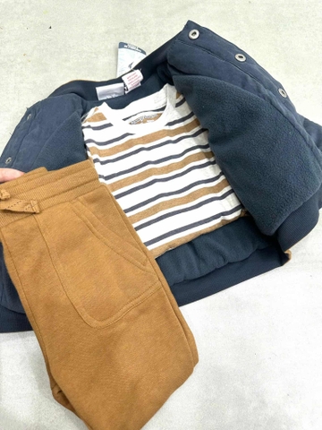 Set 3 món TOMMY BAHAMA áo khoác navy, áo cotton kẻ và quần be vàng