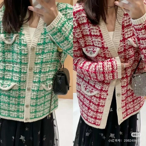 Áo khoác cardigan len Maje 2 màu xanh và đỏ