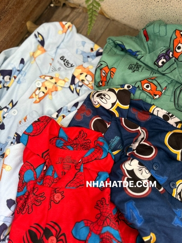 Bộ pyjamas nỉ dạ dài tay Disney Mickey, Bluey, Spiderman bé trai 4 mẫu