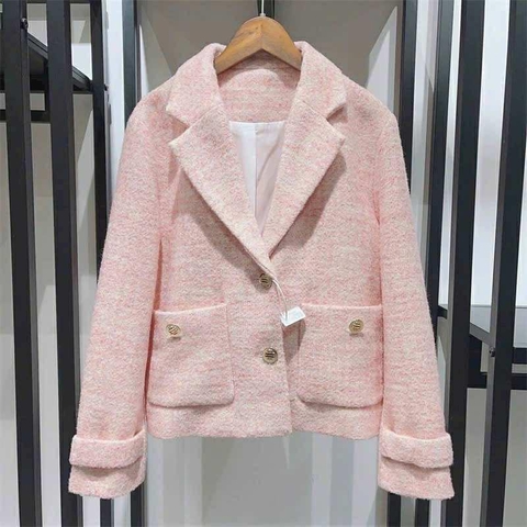 Áo khoác MAJE blazer dạ tweed hồng