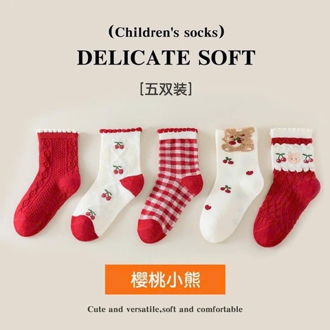 Set 5 đôi tất màu đỏ cho bé