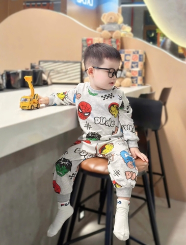 Set 2 bộ cotton dài tay Marvel Spiderman đen, xám
