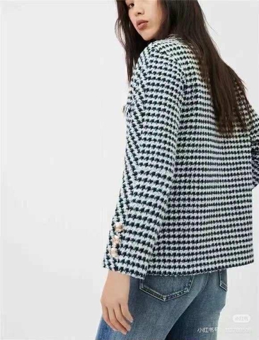 Áo khoác Maje blazer tweed xanh lá khuy vàng