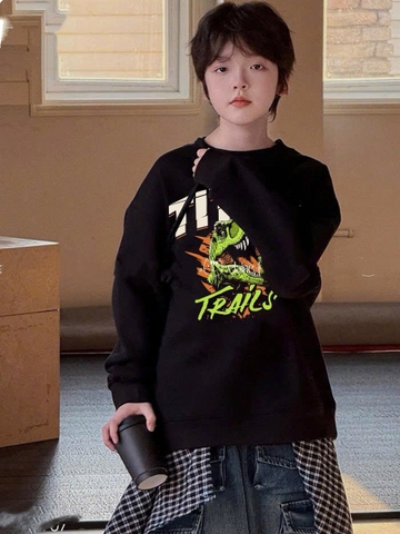 Bộ nỉ Elaine Titantrails khủng long áo nỉ đen quần jean