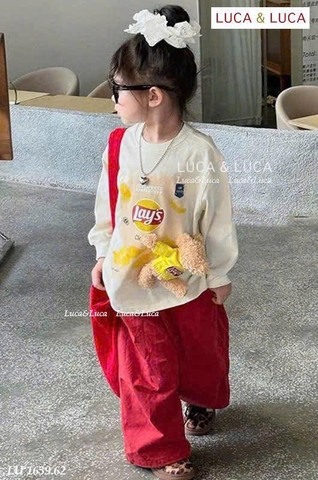 Bộ thun dài tay Luca Luca Lay’s kèm gấu áo trắng quần đỏ