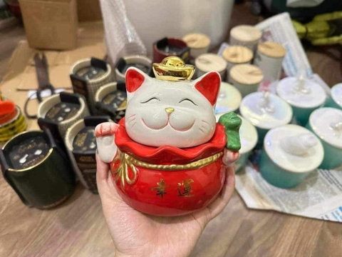 Hũ nến Mèo Thần tài 14 Oz