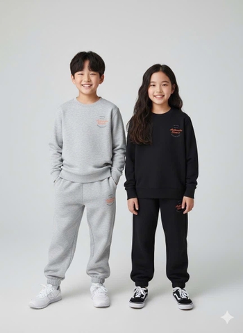 Bộ nỉ da cá Beemon Authentic Classic cổ tròn 2 màu đen và ghi