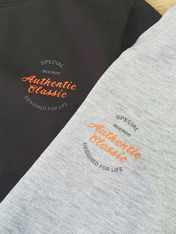 Bộ nỉ da cá Beemon Authentic Classic cổ tròn 2 màu đen và ghi