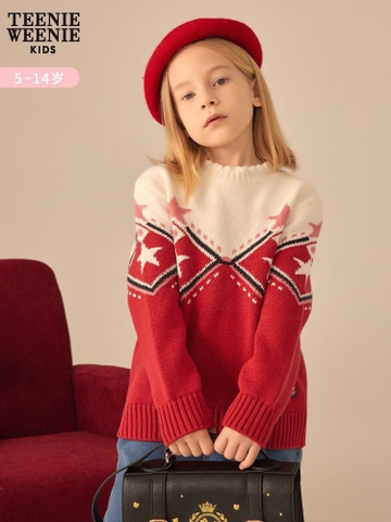 Áo len cổ tròn hãng Teenie Weenie Kids họa tiết ngôi sao phối màu đỏ trắng