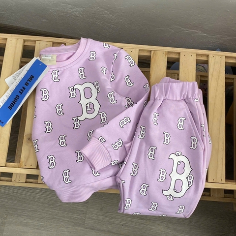 Bộ cotton dài tay nỉ da cá MLB tím