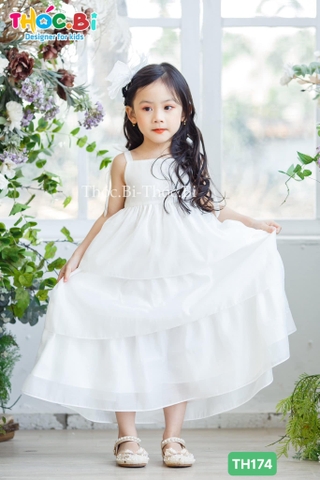 Váy hai dây thắt nơ 4 tầng voan 4 màu: trắng, hồng, vàng, xanh