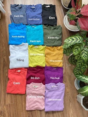 Áo cotton dài tay H&M vải dư cổ 3p 14 màu cho bé trai, bé gái