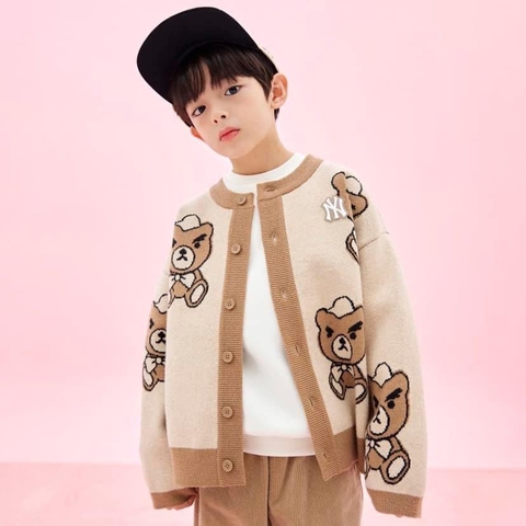 Áo khoác len cardigan gấu MLB 2 màu nâu be, hồng