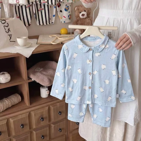 Bộ Pyjama Qibao xanh blue hình cừu trắng