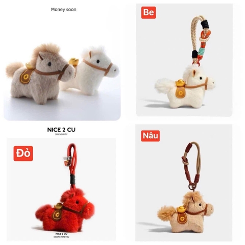 Charm Ngựa đeo túi Mã đáo thành công 3 màu nâu, đỏ, trắng