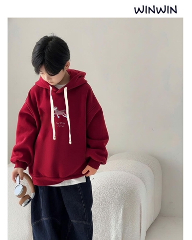 Áo nỉ da cá hoodie Winwin đỏ ngựa chữ Sattish