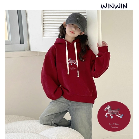 Áo nỉ da cá hoodie Winwin đỏ ngựa chữ Sattish