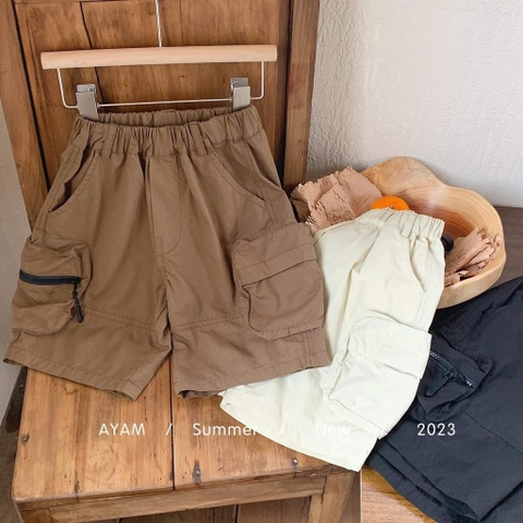 Quần short kaki style Hàn bé trai túi hộp 3 màu đen, be, nâu