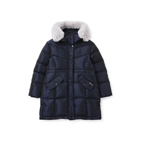 Áo phao Renoma dáng dài mũ lông xanh navy