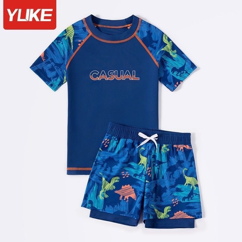 Bộ bơi Ylike bé trai cộc tay Casual 2 màu xanh nhạt, xanh đậm
