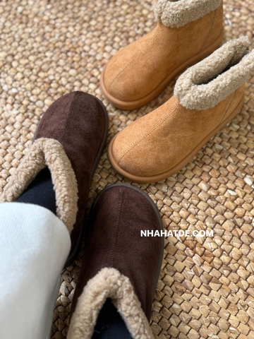 Boot da lộn lót lông hai màu nâu đậm, nâu nhạt cho bé