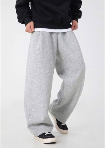 Quần nỉ NAM hai da dáng suông 2 màu đen, ghi