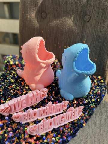 Khủng long đựng bút in 3D 2 màu xanh, hồng