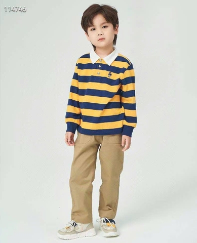 Áo polo dài tay Teenie Weenie kẻ vàng xanh