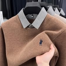 Áo len nam đính cổ sơ mi thêu ngựa 4 màu đen, be, xanh, nâu