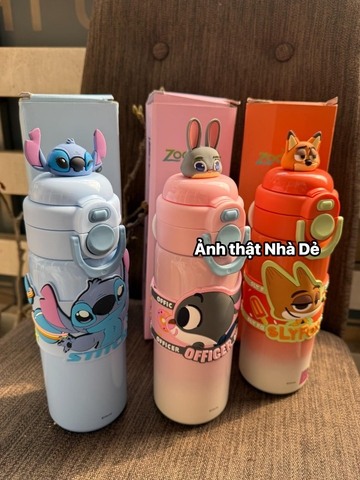 Bình nước giữ nhiệt Zootopia 3 mẫu Cáo, Thỏ, Stitch 500ml