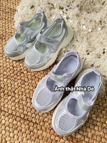 Giày lưới quai dán siêu nhẹ 2 màu tím, ghi