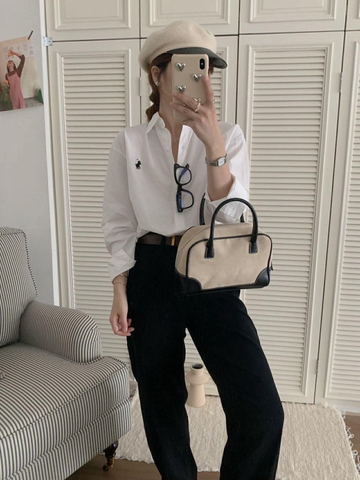 Sơ mi thêu ngựa Duolin 4 màu trắng, hồng, xanh, vàng cho nữ