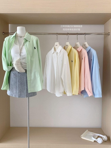 Sơ mi thêu ngựa Duolin 4 màu trắng, hồng, xanh, vàng cho nữ