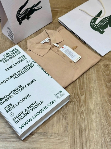 Áo cộc tay polo màu be Lacoste slim fit cho nữ