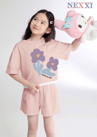 Bộ cộc tay quần sooc hồng cam NEXXI Flower in love hoa tím