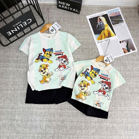 Bộ cộc tay PAW PATROL áo xanh quần kaki đen