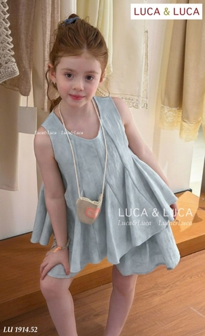 Bộ sát nách LUCA&LUCA xếp ly màu xanh bé gái
