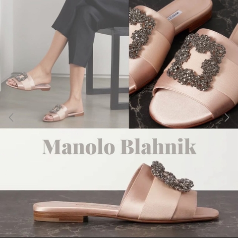 Dép lê Manolo blahnik 2 màu đen, be cho nữ