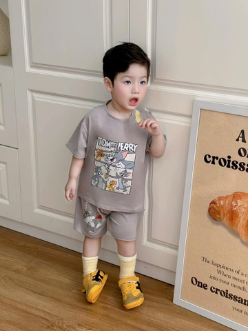 Set 2 bộ cộc tay Tom Jerry màu xám, vàng bé trai