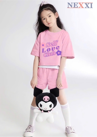 Bộ cộc tay quần sooc hồng nhạt NEXXI Self love club