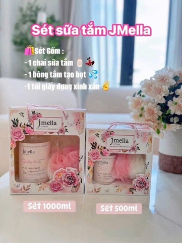 Set túi quà tặng sữa tắm Jmella kèm bông tắm loại 500ml và 1000ml